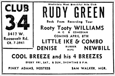 Rudy Greene at Club 34, April 2, 1955