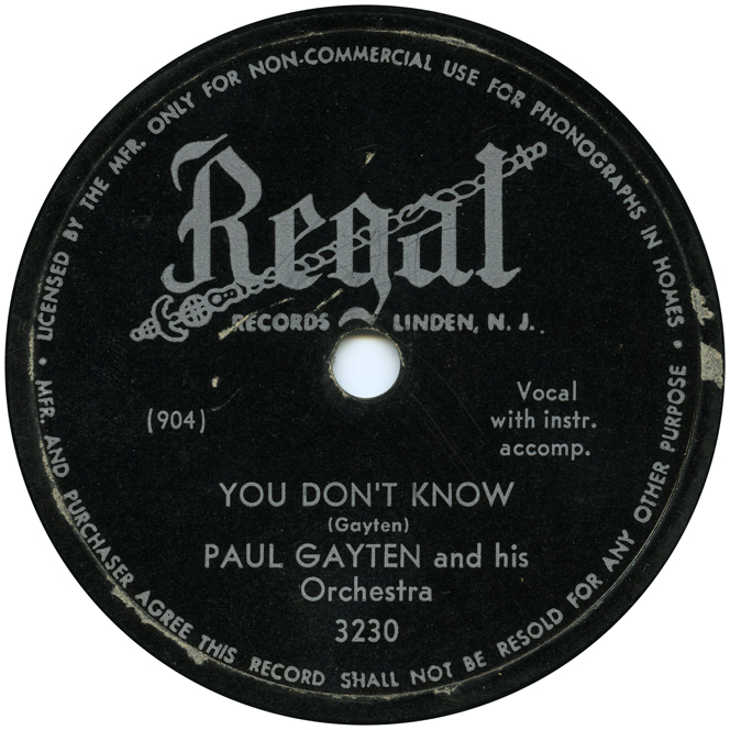 Paul Gayten, 'You Don't Know' on Regal 3230