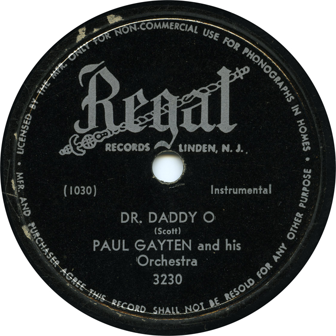 Paul Gayten, 'Dr. Daddy O' on Regal 3230