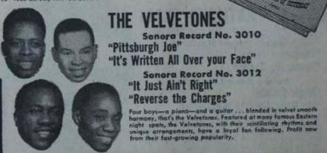 Velvetones, Sonora ad, February 1, 1947