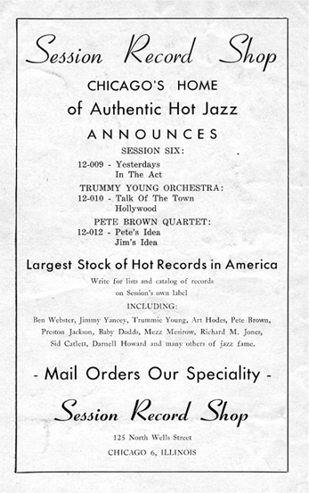 Session Record Store ad, January/February 1945, The Jazz Session