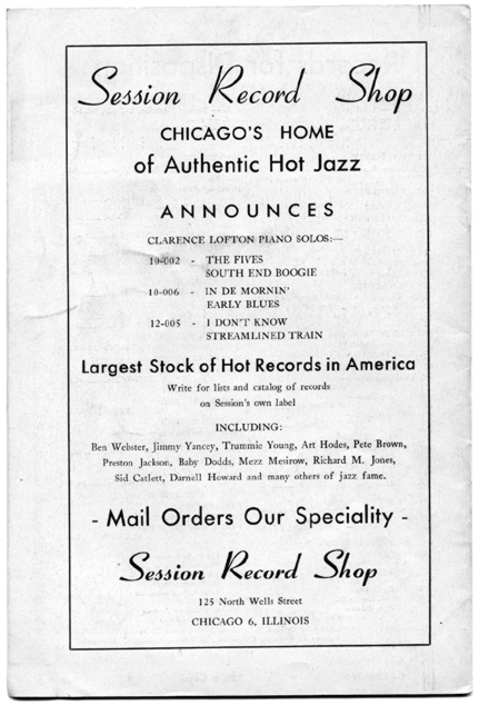 Session ad in The Jazz Session, Dec. 1944