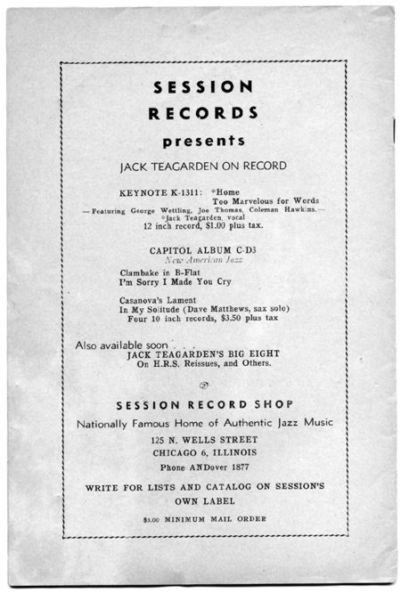 Session ad in The Jazz Session, Feb. 1946