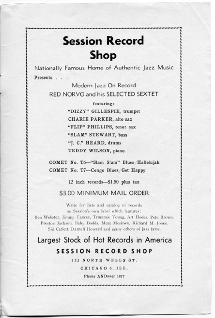 Session ad in The Jazz Session, Sep.-Oct. 1946