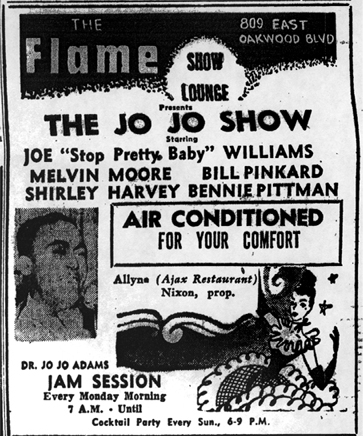 Jo Jo Adams at the Flame Lounge, July 9, 1953