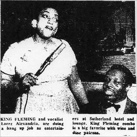 Lorez Alexandria and King Fleming at the Sutherland, Chicago Defender, August 2, 1956