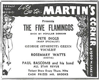 Flamingos and Paul Bascomb at Martin's Corner, October 16, 1954
