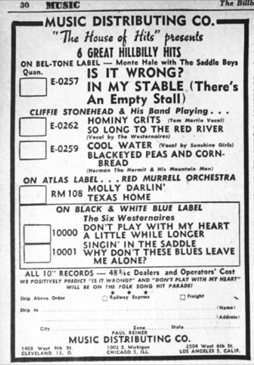 Bel-Tone 0257 ad, Billboard, November 17, 1945, p. 30