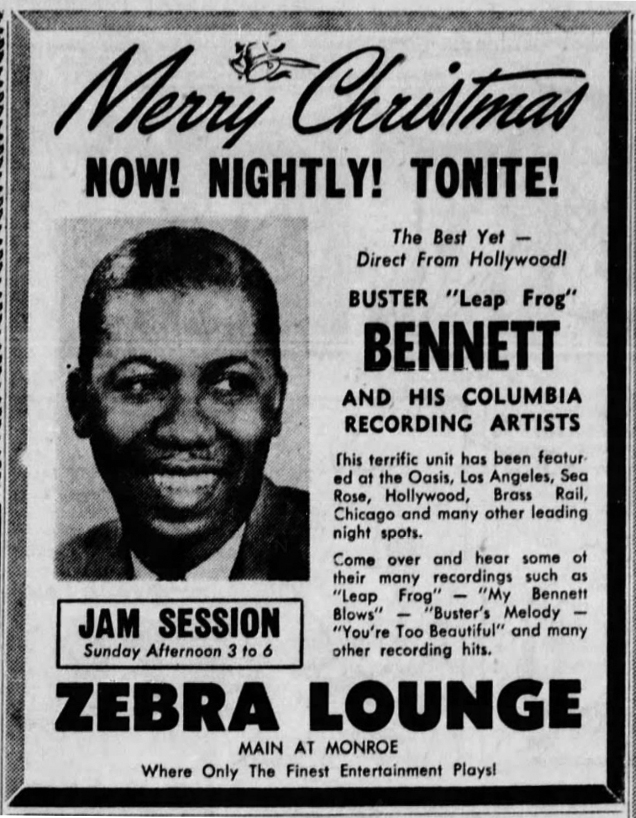 Buster Bennett at the Zebra Lounge, Green Bay Press-Gazette, December 21, 1951, p. 19