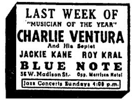 Jackie Kane [sic] and Roy Kral at the Blue Note, February 25, 1948