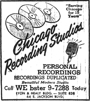 1951 Yellow Pages ad for Chicago Recording Studios
