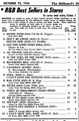 Billboard R&B chart, October 13, 1956, p. 51