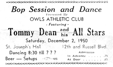 Tommy Dean ticket, December 2, 1950