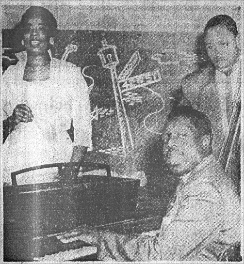 King Fleming, Ethel Duncan and Russell Williams at the Sutherland Lounge, 1956