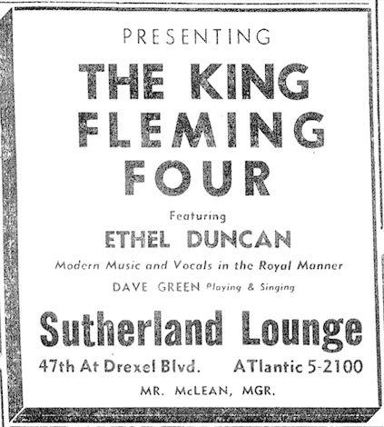King Fleming ad, Sutherland Lounge, May 26, 1956