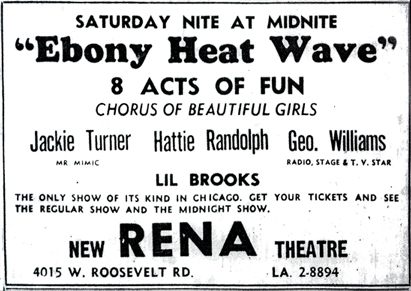 Hattie Randolph in Rena Theatre ad, October 22, 1955