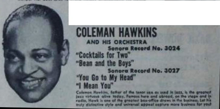 Coleman Hawkins ad, Sonora Records, February 1, 1947