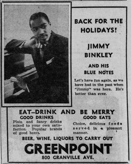 Jimmy Binkley at the Greenpoint in Muncie, Indianai, December 18, 1955