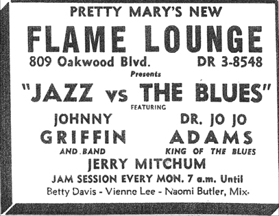Jo Jo Adams at the Flame Lounge, November 1956