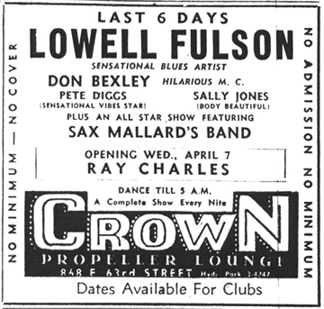 Sax Mallard at the Crown Propeller Lounge, April 3, 1954