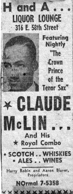 1948 ad for Claude McLin at the H&A Lounge