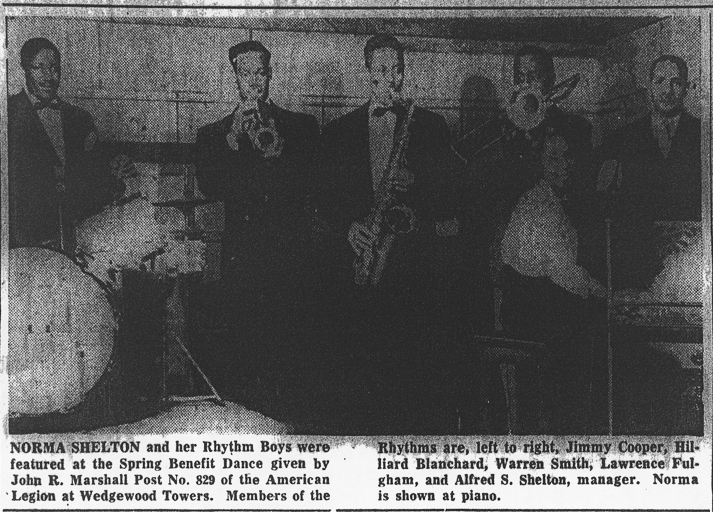 Photo of Norma Shelton and band 
from June 1952