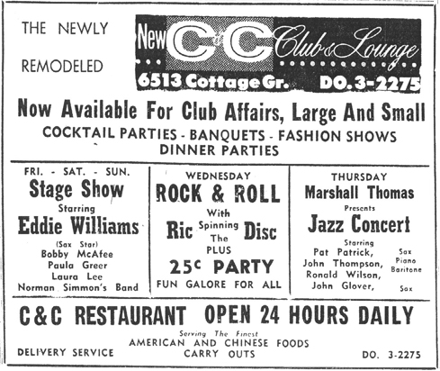 Pat Patrick in Marshall Thompson's 
band, at the C and C Lounge, December 1959