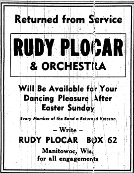 Ad for new Plocar band, February 1946