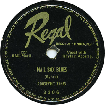 Roosevelt Sykes, 'Mail Box Blues' on Regal 3306