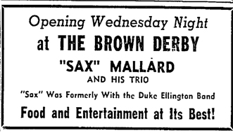 Sax Mallard at the Brown Derby, Waterloo Daily Courier, July 20, 1948, p. 6