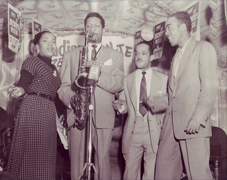 Melvin Scott with Little Miss Cornshucks, Tiny Bradshaw, and Jo Jo Adams at the Flame Lounge, April 1954