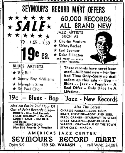 A 1949 advert for Seymour's Record Mart