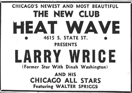Walter Spriggs in New Heat Wave Lounge ad, Chicago Defender, April 3, 1954, p. 25