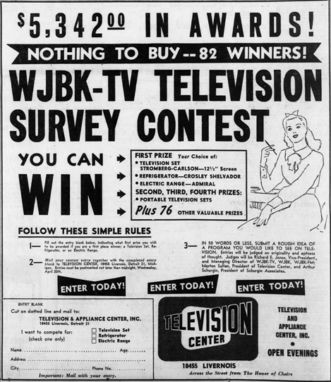 Detroit TV center contest, April 17, 1949
