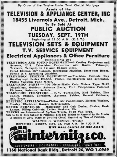 Detroit TV center bankruptcy auction, September 17, 1950