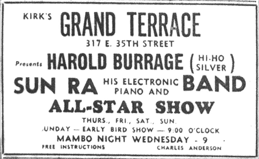 Sun Ra in Grand Terrace ad, October 22, 
1955
