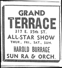 Sun 
Ra in Grand Terrace ad, November 5, 1955