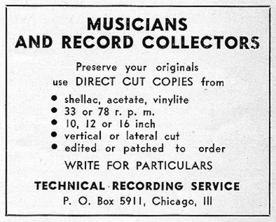 Ad for Technical Recording Service, The Jazz Record, Feb 1946, p. 18